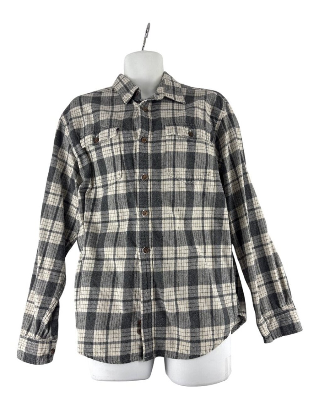 Vintage Eddie Bauer Flannel Shirt Mens XL Grey Plaid 100% Cotton Gorpcore Grunge